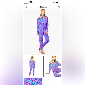 Lilly Pulitzer Lg Sheera One Shoulder Jumpsuit Turquoise Oasis Shelleidoscope